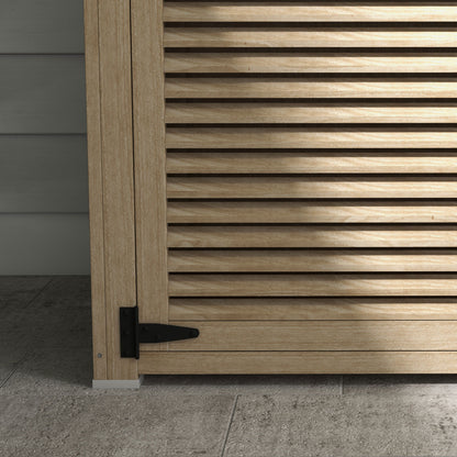 Wooden Shed 0.83 m² 127x65x168 cm Outdoor Wooden Cabinet with 2 Shutter Doors 2 Shelves 2 Handles and Waterproof Roof for Garden Natural