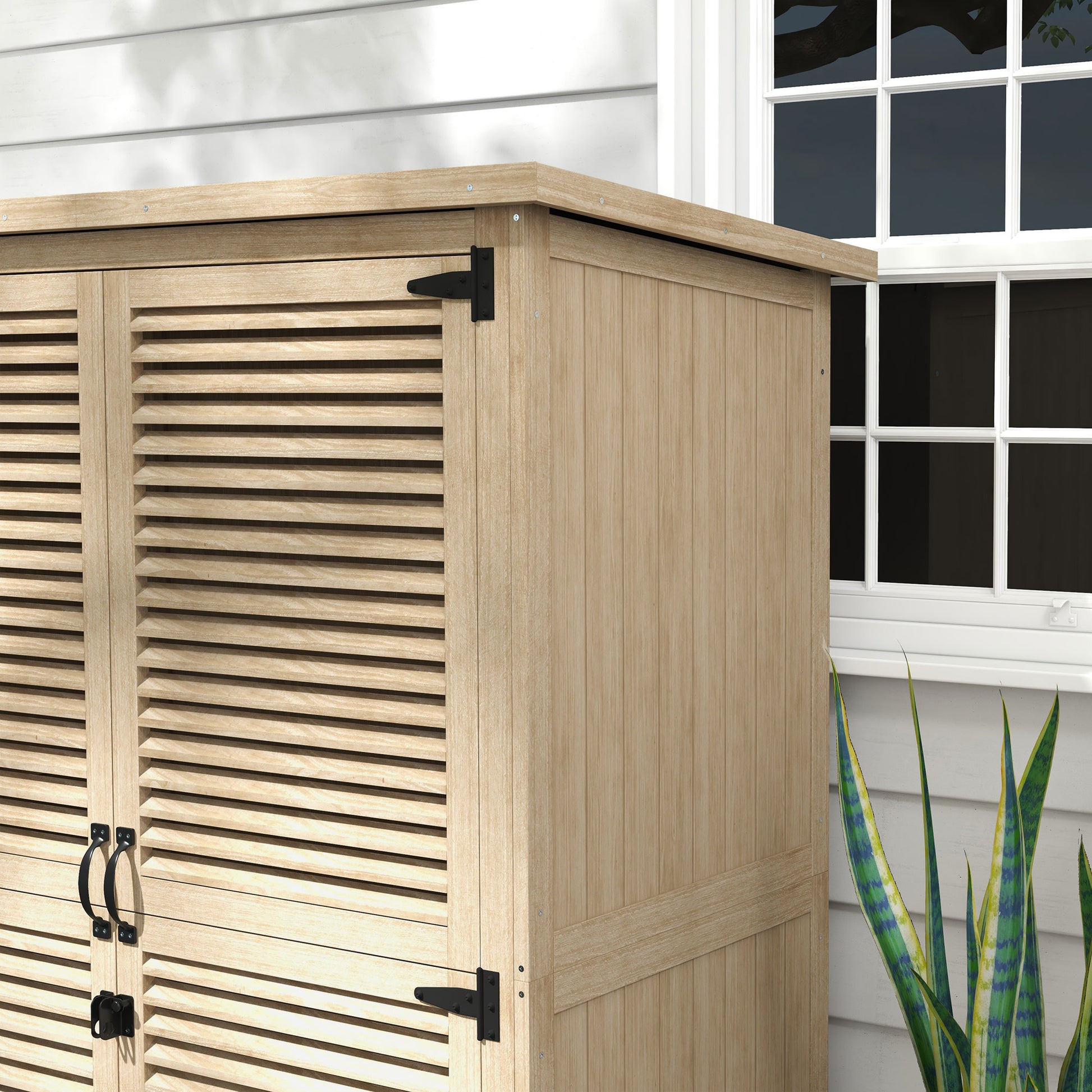 Wooden Shed 0.83 m² 127x65x168 cm Outdoor Wooden Cabinet with 2 Shutter Doors 2 Shelves 2 Handles and Waterproof Roof for Garden Natural