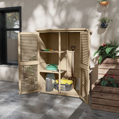 Wooden Shed 0.83 m² 127x65x168 cm Outdoor Wooden Cabinet with 2 Shutter Doors 2 Shelves 2 Handles and Waterproof Roof for Garden Natural