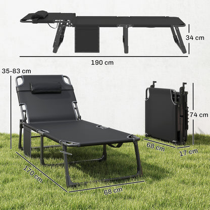 Folding Sun Lounger – 5-Position Recliner, Padded Mattress & Headrest, Extra-Wide Breathable Mesh (Dark Gray)