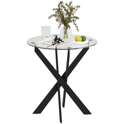 Dining Table, Round Kitchen Table for 4 People, Glass Dining Table with Steel Legs, Tempered Glass Tabletop, for Dining Room, Kitchen, Ø70 x 75 cm, Modern Design, Black+Transparent