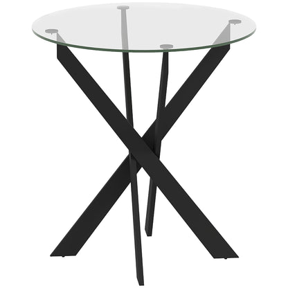 Dining Table, Round Kitchen Table for 4 People, Glass Dining Table with Steel Legs, Tempered Glass Tabletop, for Dining Room, Kitchen, Ø70 x 75 cm, Modern Design, Black+Transparent