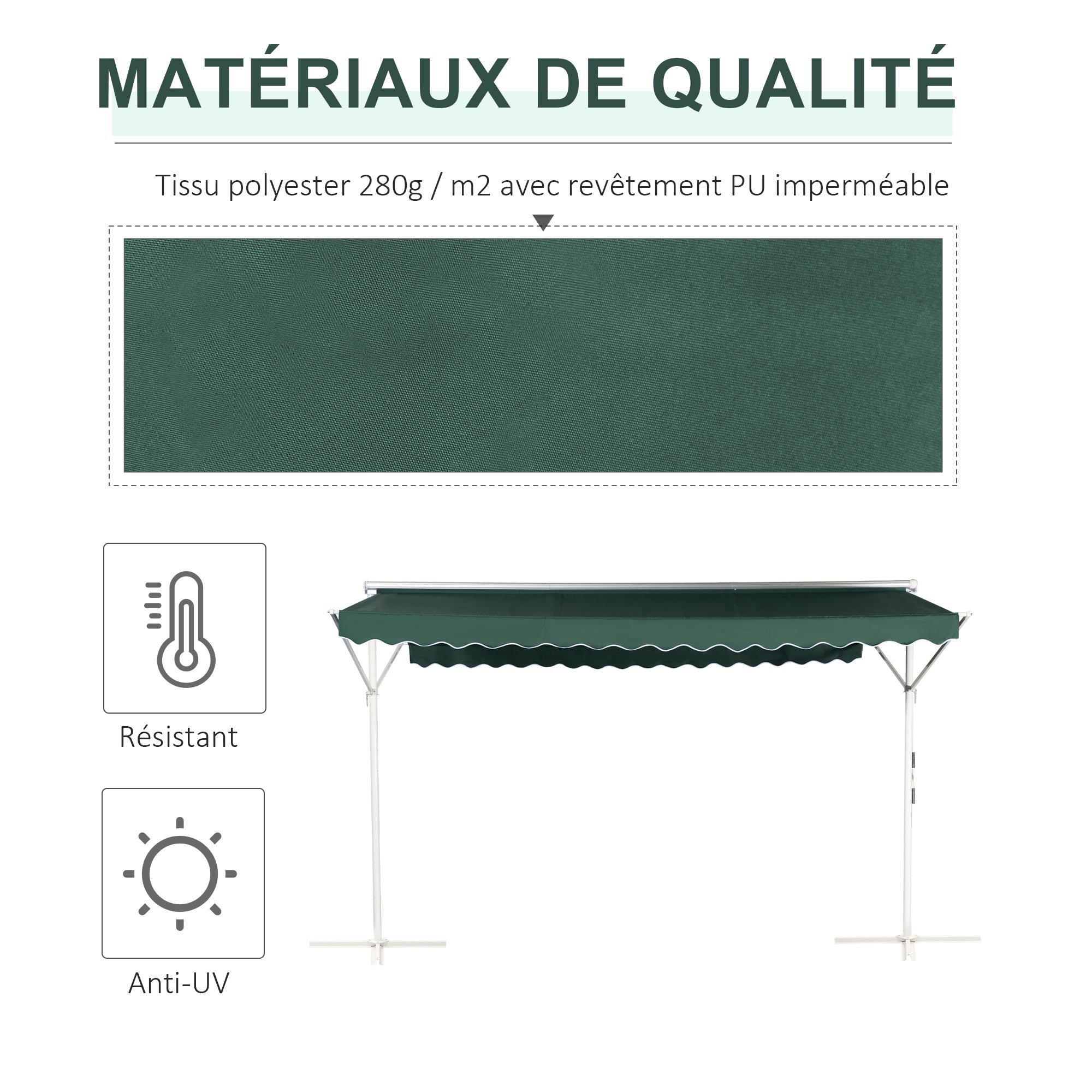 Double Awning 4 x 3 m manually retractable Adjustable Roof Tilt Metal Polyester waterproof Dark Green