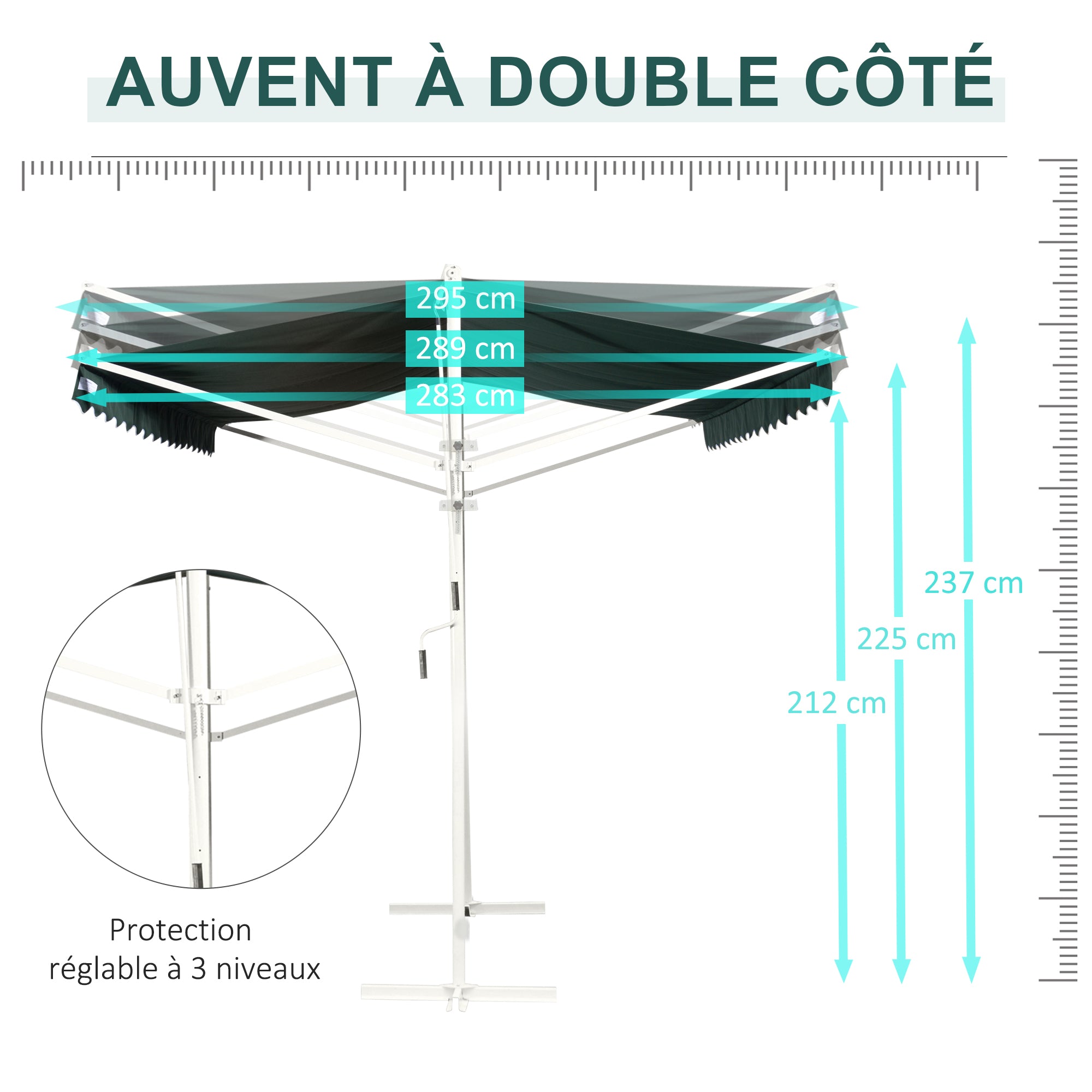 Double Awning 4 x 3 m manually retractable Adjustable Roof Tilt Metal Polyester waterproof Dark Green