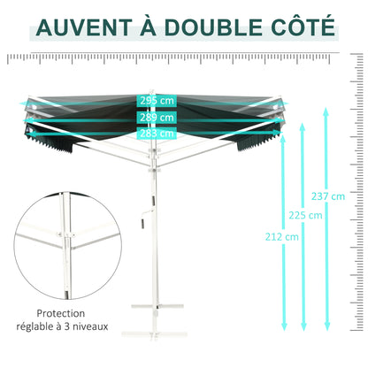 Double Awning 4 x 3 m manually retractable Adjustable Roof Tilt Metal Polyester waterproof Dark Green