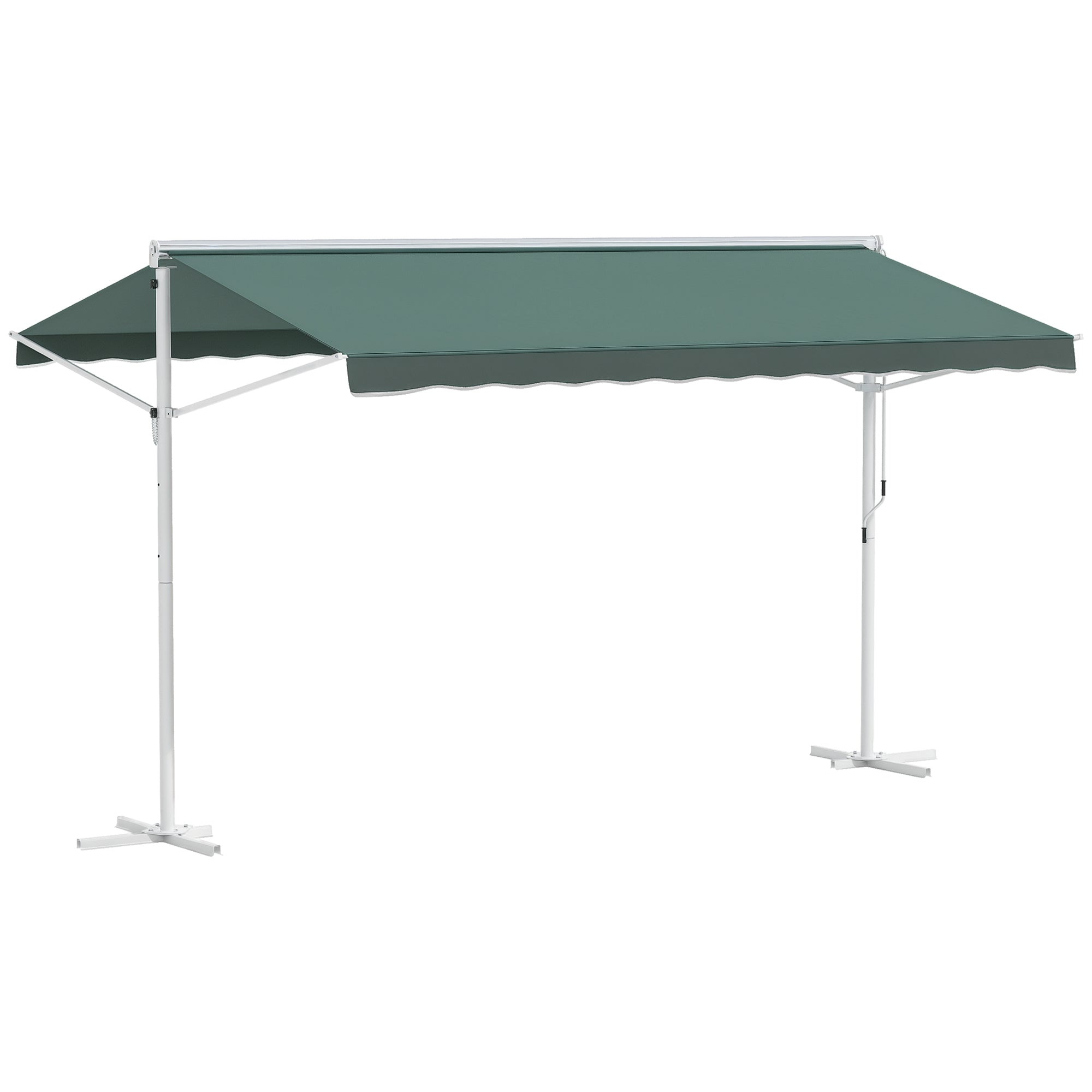 Double Awning 4 x 3 m manually retractable Adjustable Roof Tilt Metal Polyester waterproof Dark Green