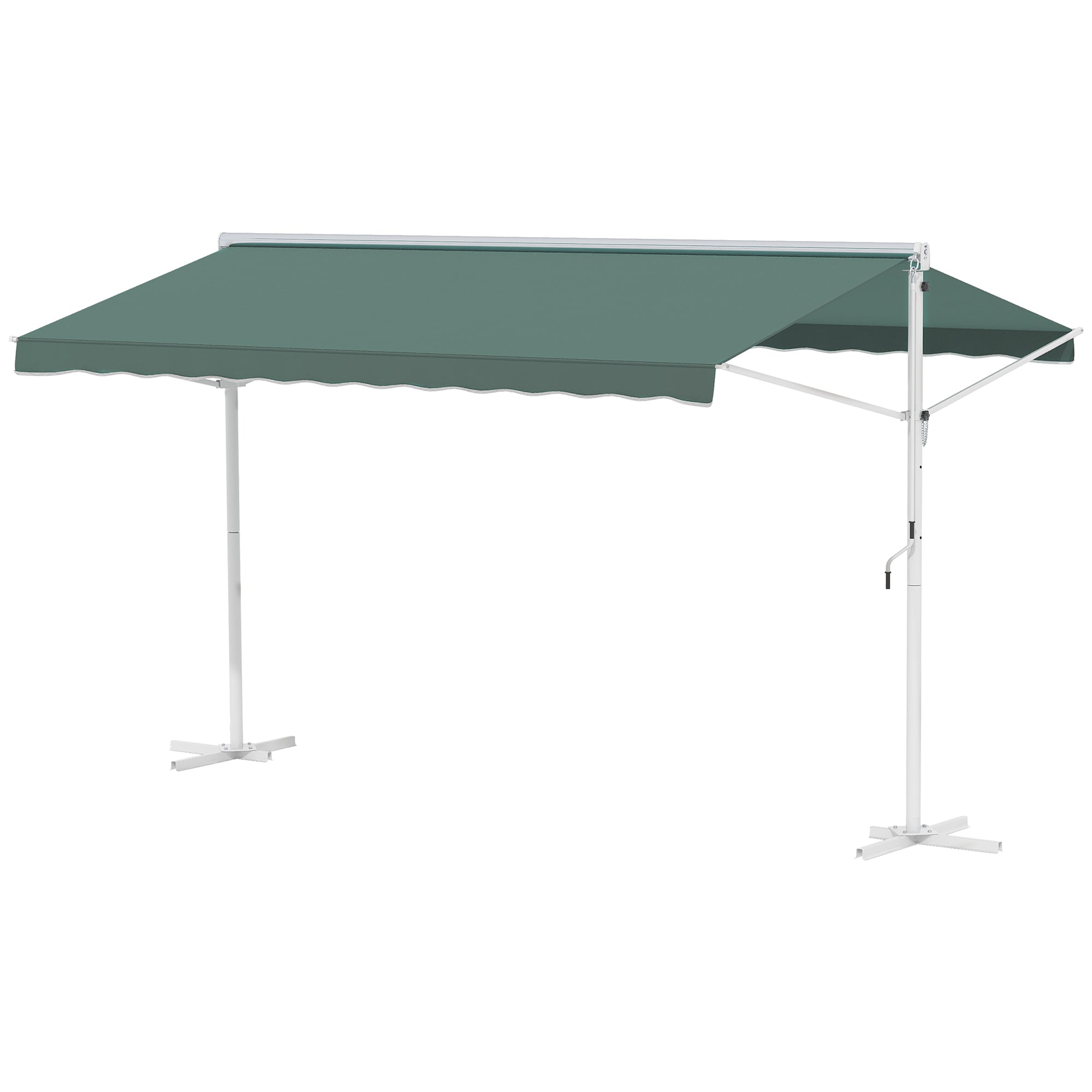 Double Awning 4 x 3 m manually retractable Adjustable Roof Tilt Metal Polyester waterproof Dark Green