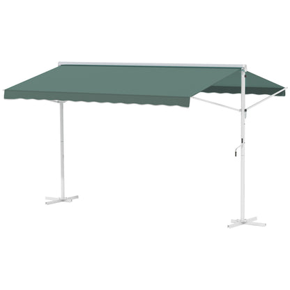 Double Awning 4 x 3 m manually retractable Adjustable Roof Tilt Metal Polyester waterproof Dark Green