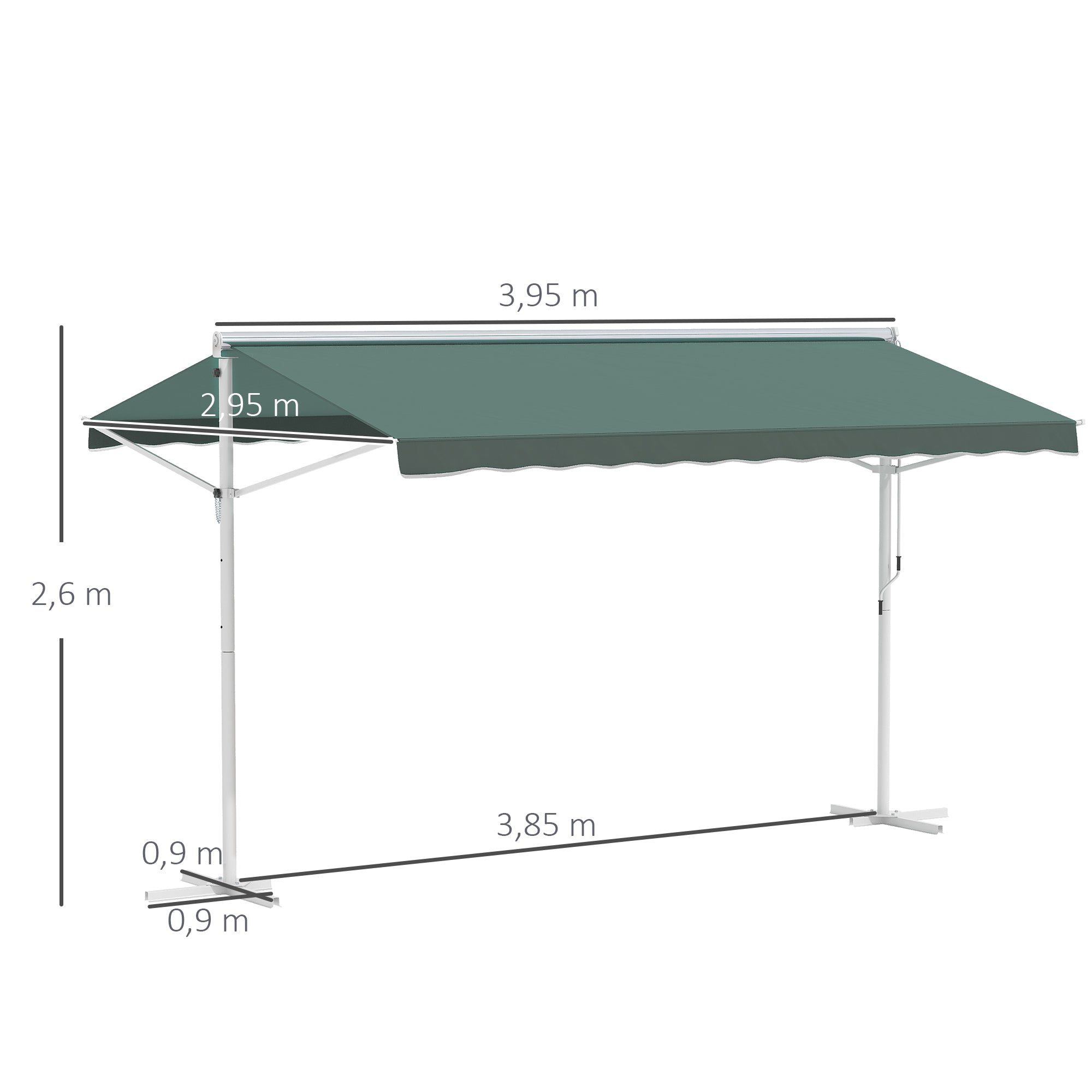 Double Awning 4 x 3 m manually retractable Adjustable Roof Tilt Metal Polyester waterproof Dark Green