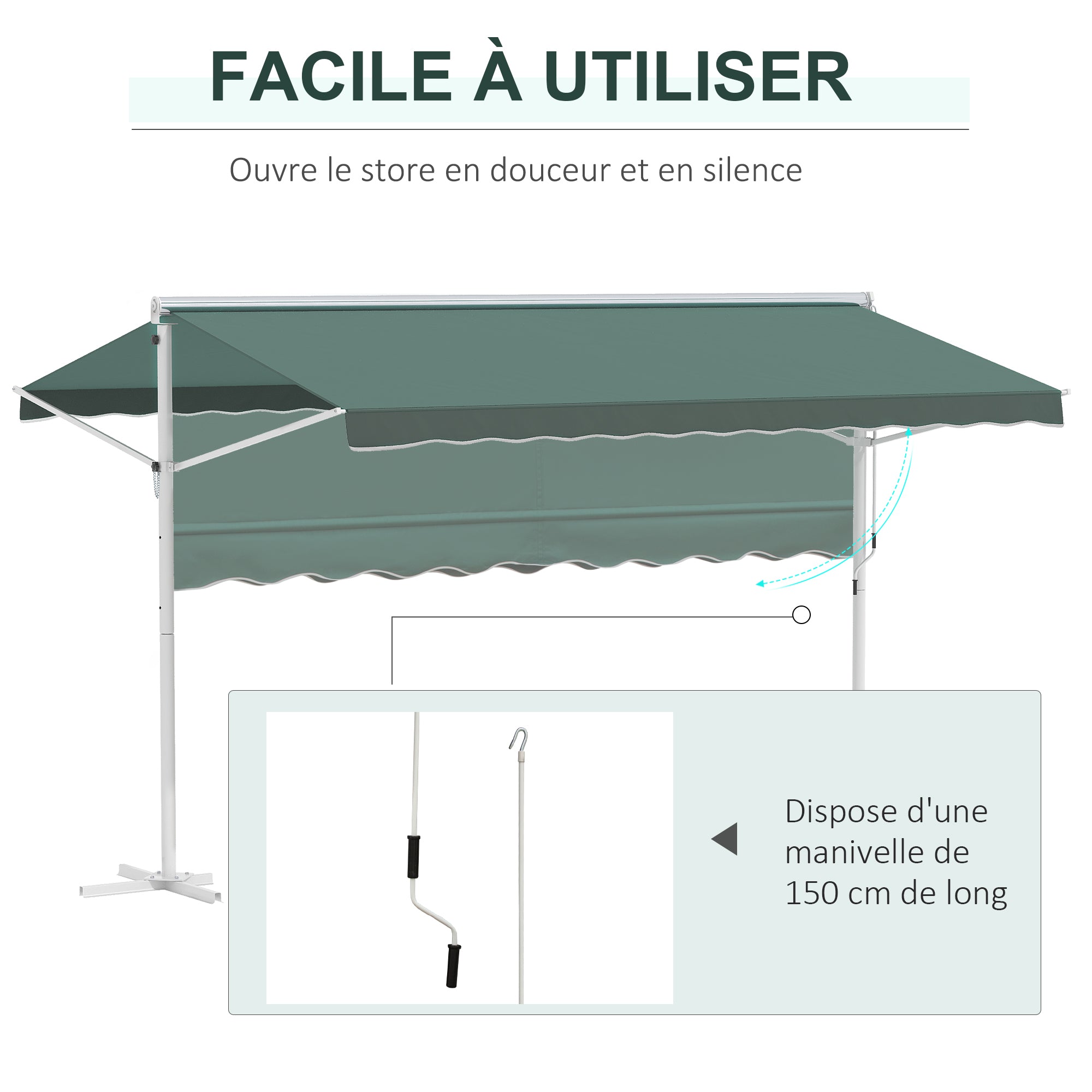 Double Awning 4 x 3 m manually retractable Adjustable Roof Tilt Metal Polyester waterproof Dark Green