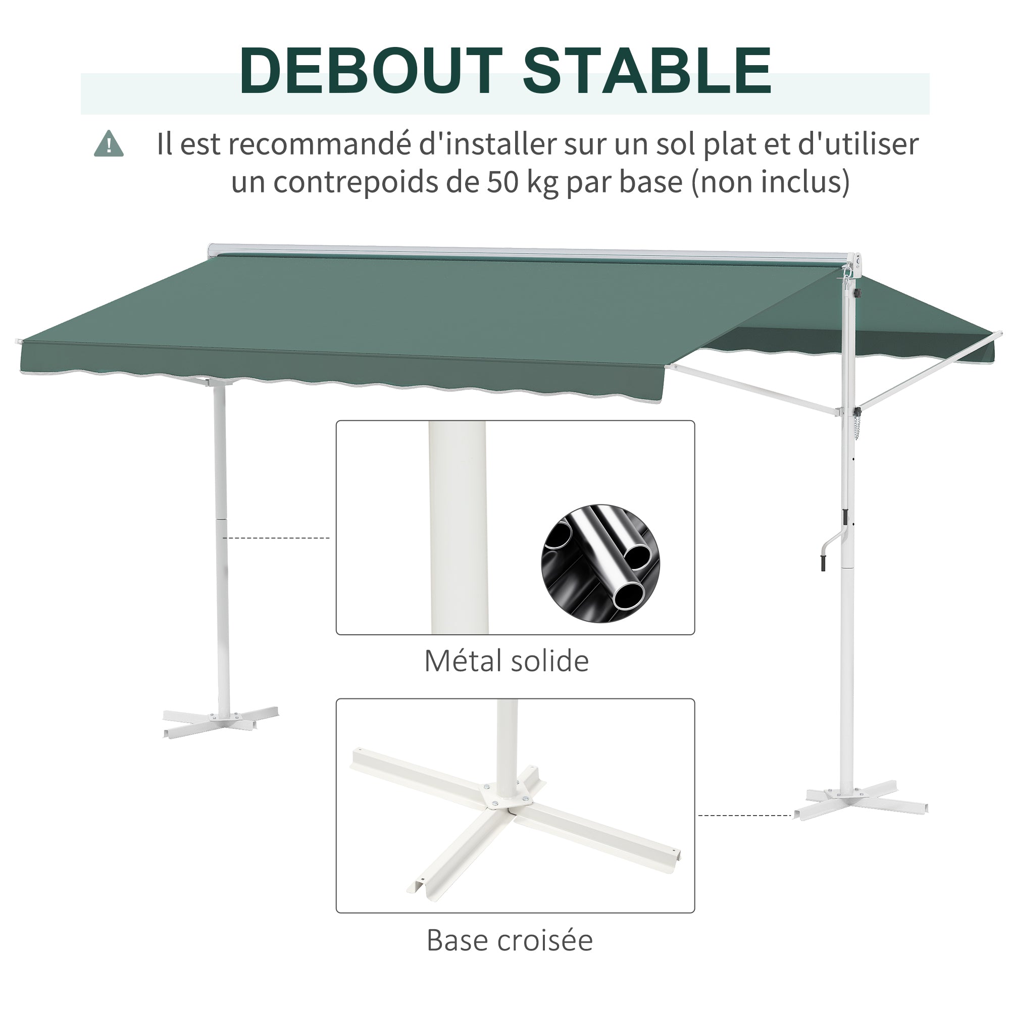 Double Awning 4 x 3 m manually retractable Adjustable Roof Tilt Metal Polyester waterproof Dark Green