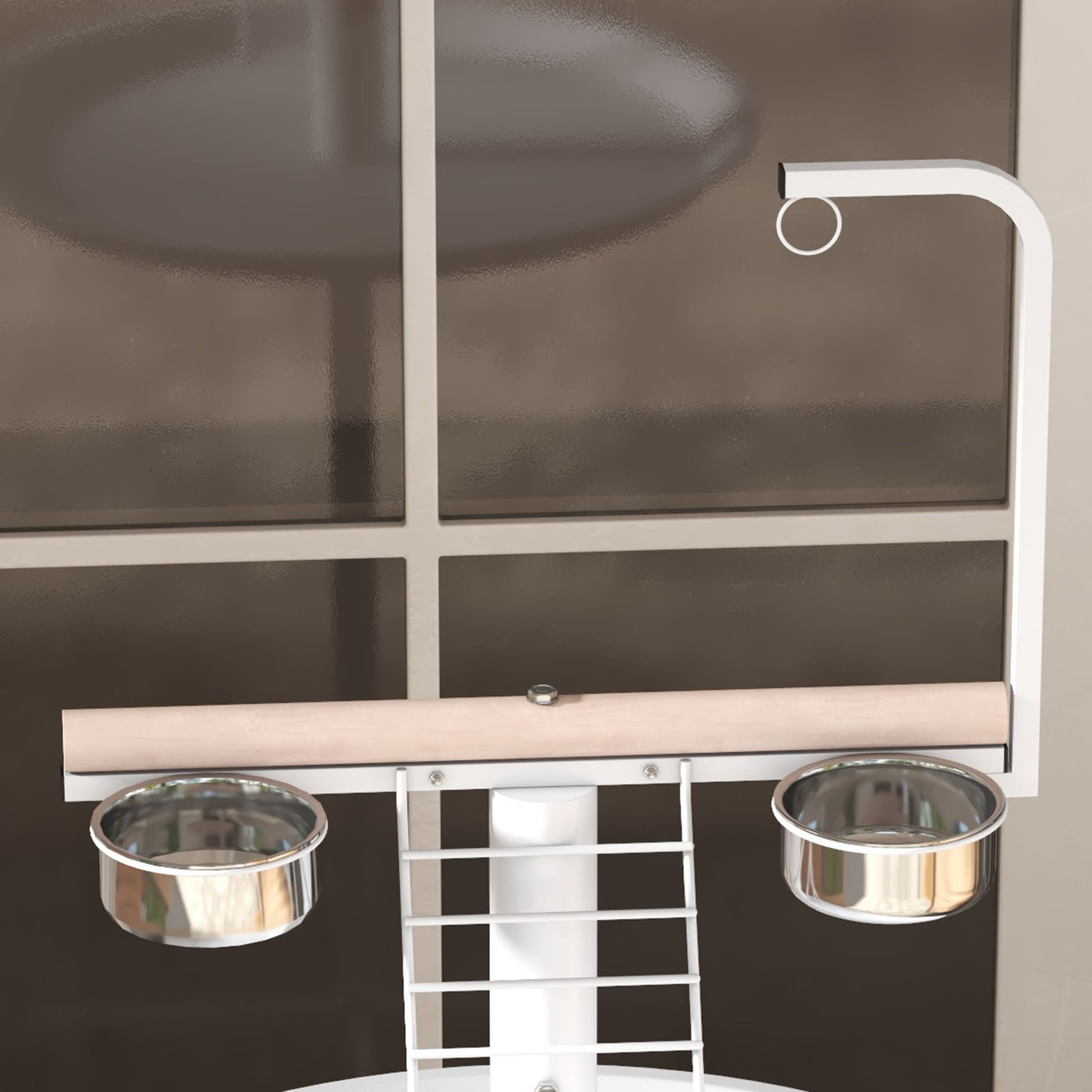 Parrot Playground with Feeding Station, Bird Feeding Station with Wheels, Perches, Bird Feeder with Ladder for Garden, Balcony, Steel, White