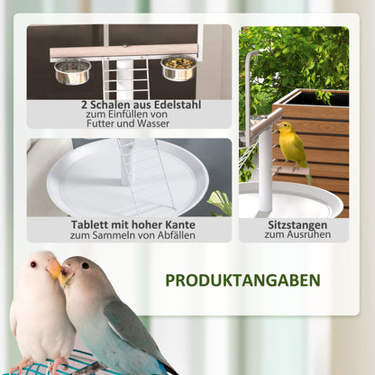 Parrot Playground with Feeding Station, Bird Feeding Station with Wheels, Perches, Bird Feeder with Ladder for Garden, Balcony, Steel, White