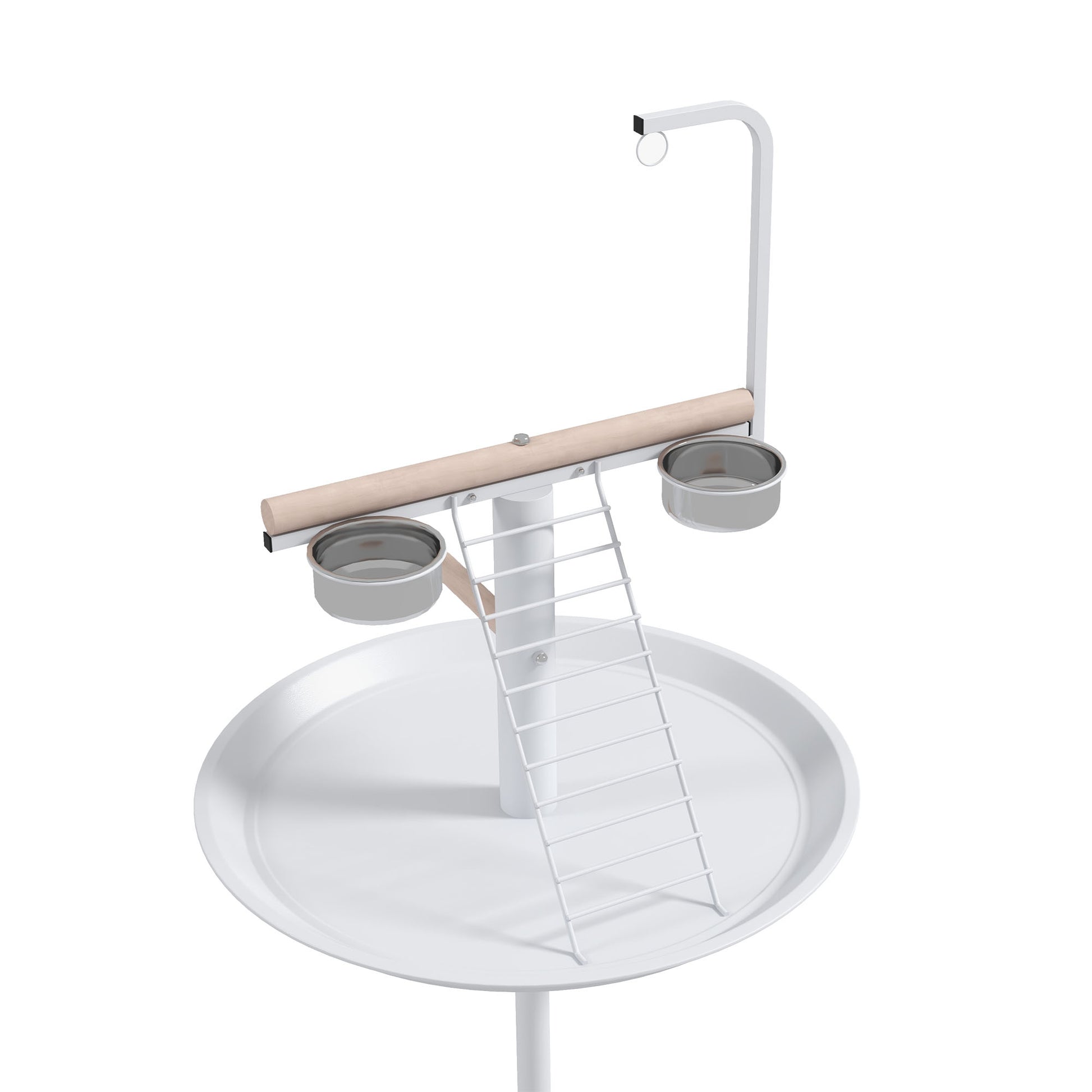 Parrot Playground with Feeding Station, Bird Feeding Station with Wheels, Perches, Bird Feeder with Ladder for Garden, Balcony, Steel, White