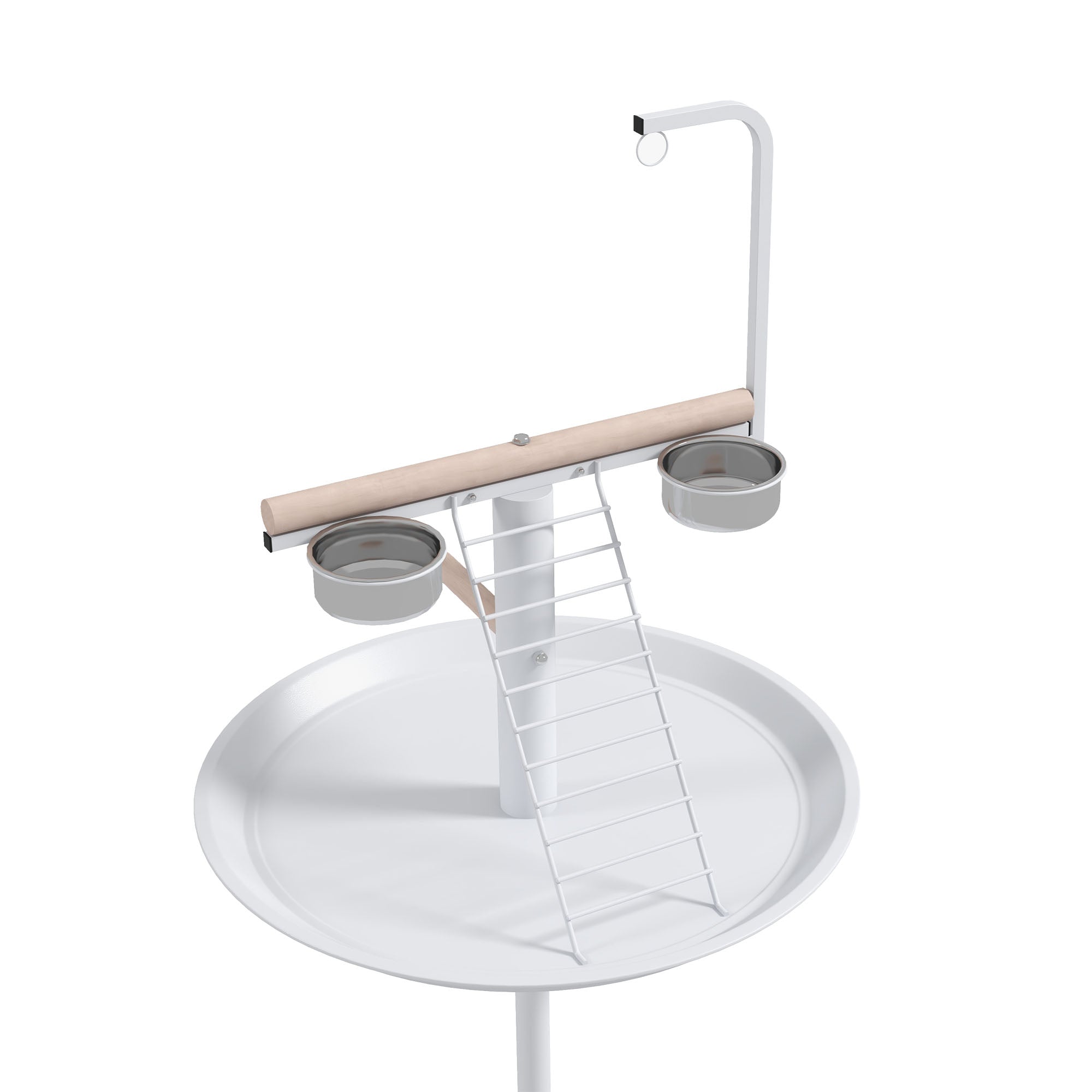 Parrot Playground with Feeding Station, Bird Feeding Station with Wheels, Perches, Bird Feeder with Ladder for Garden, Balcony, Steel, White