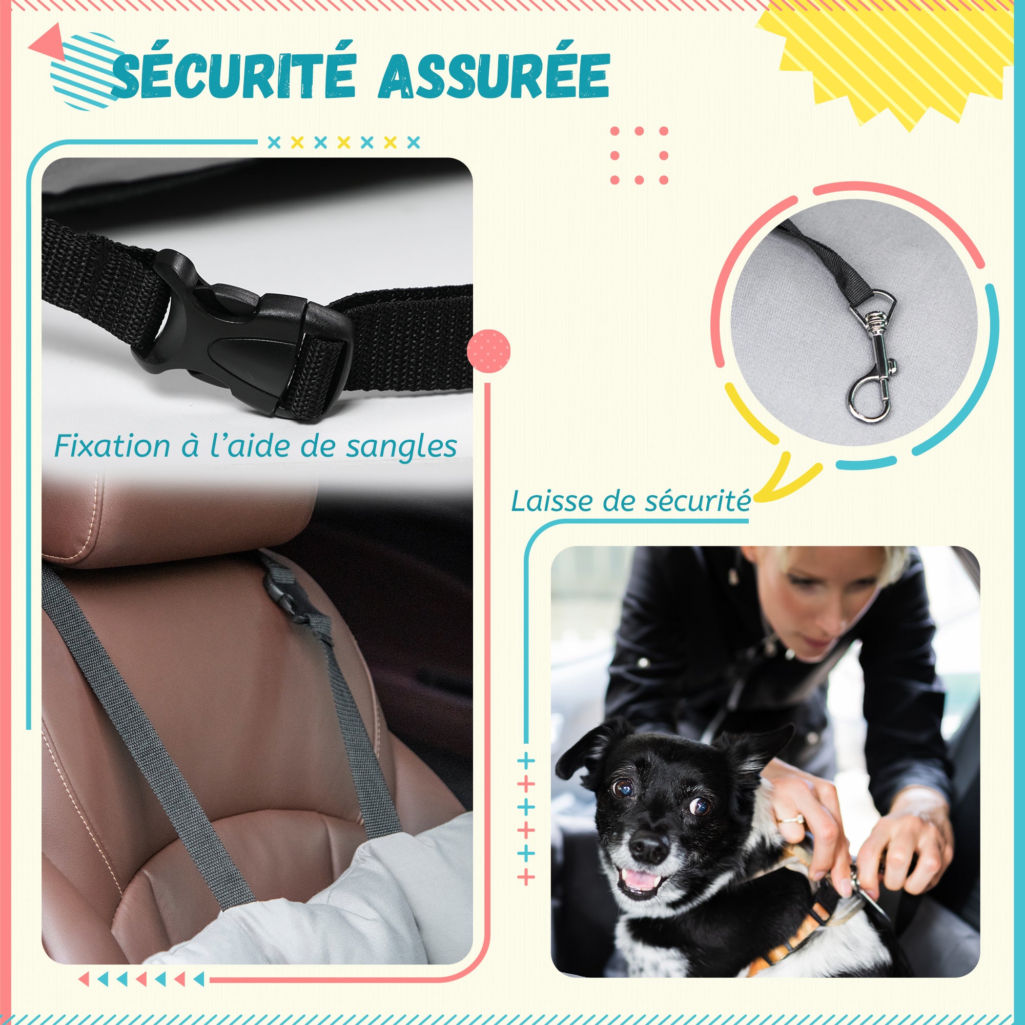 Pet Car Seat Carrier for Dogs and Cats Padded with Thick PP Cotton Safe and Comfortable Non-Slip Bottom Dark Grey 50 x 54 x 33 cm