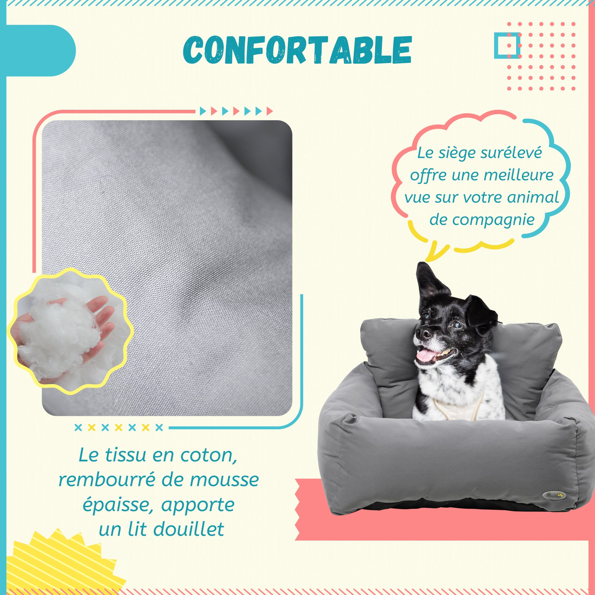 Pet Car Seat Carrier for Dogs and Cats Padded with Thick PP Cotton Safe and Comfortable Non-Slip Bottom Dark Grey 50 x 54 x 33 cm