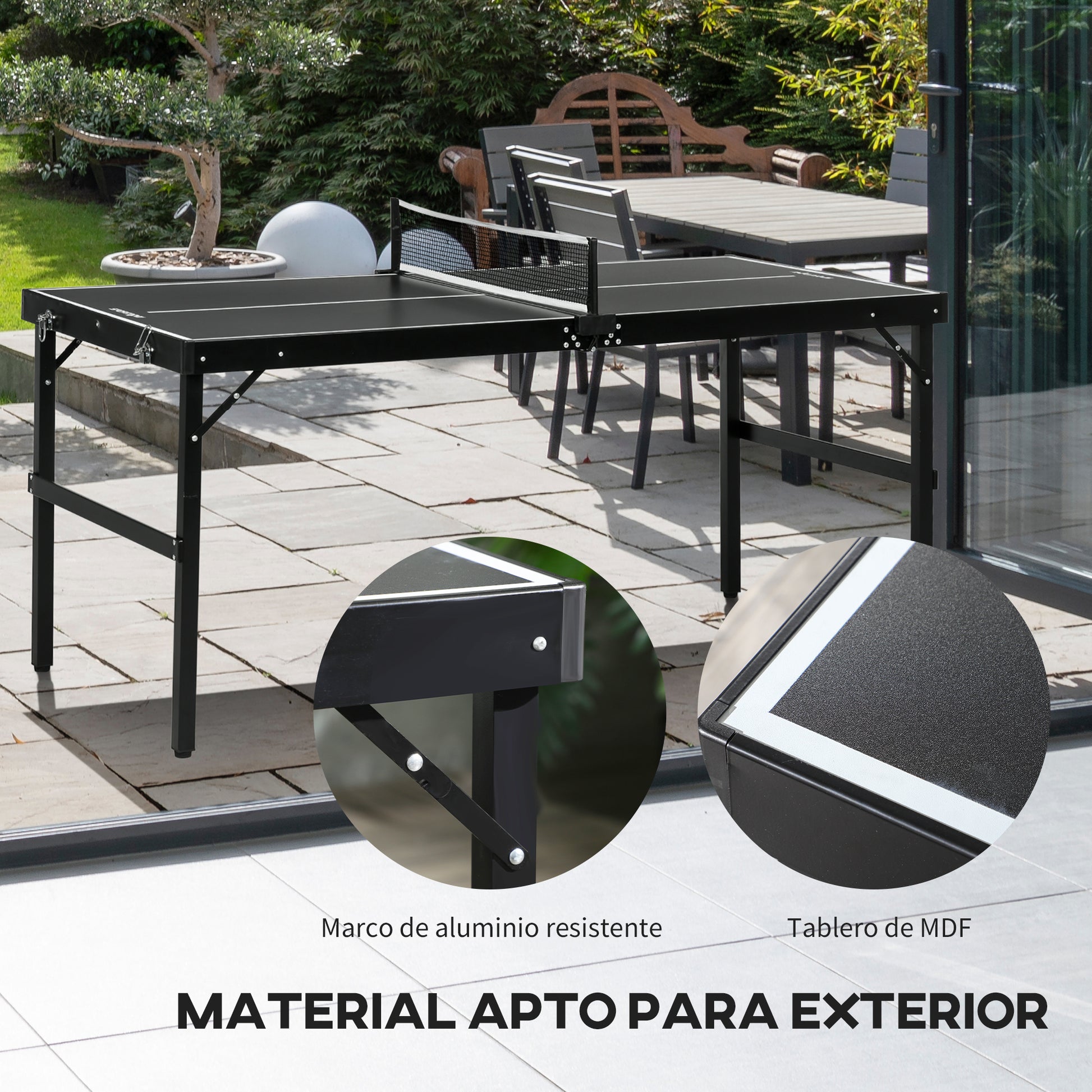 SPORTNOW Folding Ping Pong Table with Aluminum Frame Portable Tennis Table with Net for Indoor and Outdoor Use 152x76x72 cm Black