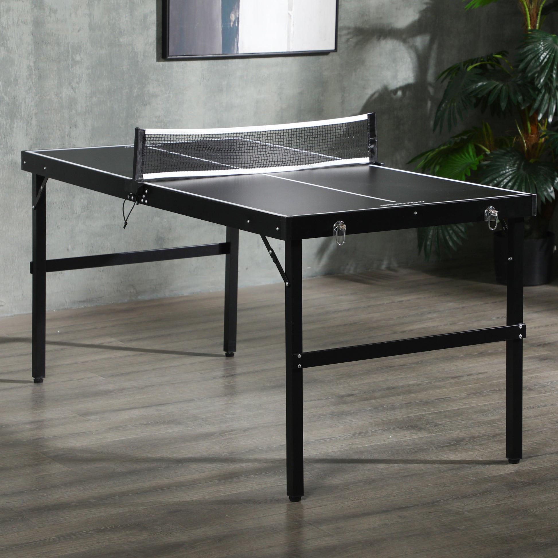 SPORTNOW Folding Ping Pong Table with Aluminum Frame Portable Tennis Table with Net for Indoor and Outdoor Use 152x76x72 cm Black