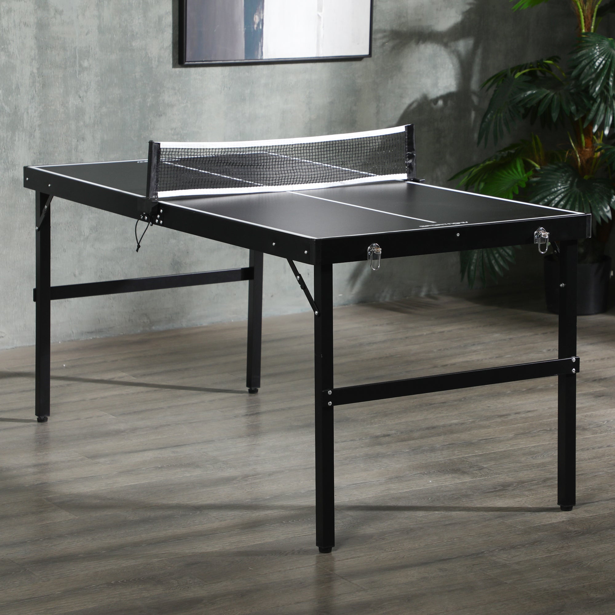SPORTNOW Folding Ping Pong Table with Aluminum Frame Portable Tennis Table with Net for Indoor and Outdoor Use 152x76x72 cm Black