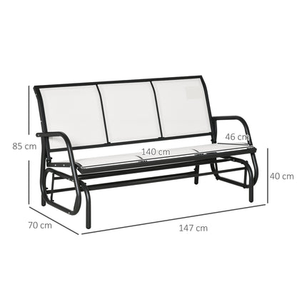 3-Seater Garden Rocking Bench in Metal and Breathable Net Fabric, 147x70x85cm, Beige