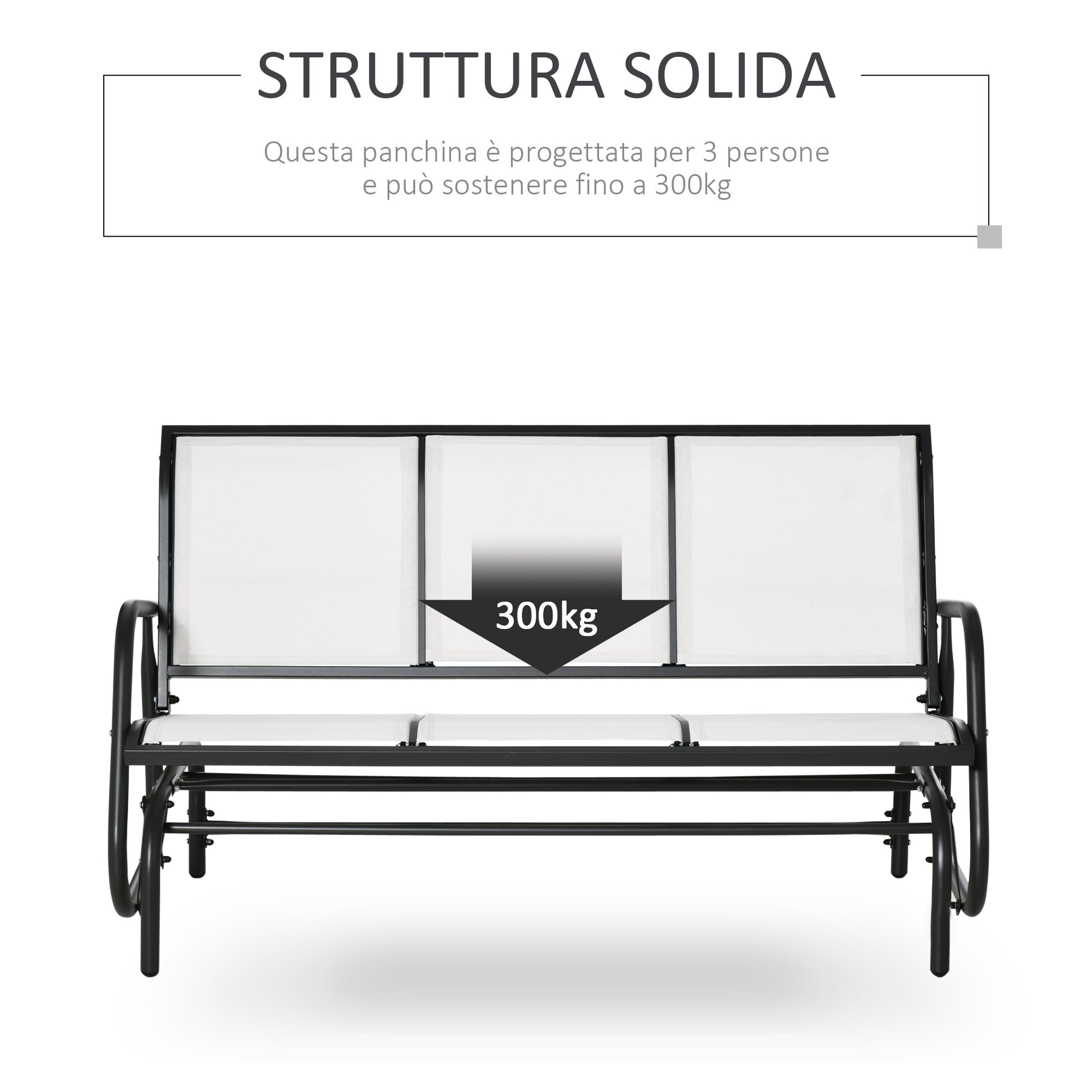 3-Seater Garden Rocking Bench in Metal and Breathable Net Fabric, 147x70x85cm, Beige