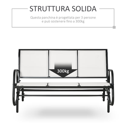 3-Seater Garden Rocking Bench in Metal and Breathable Net Fabric, 147x70x85cm, Beige