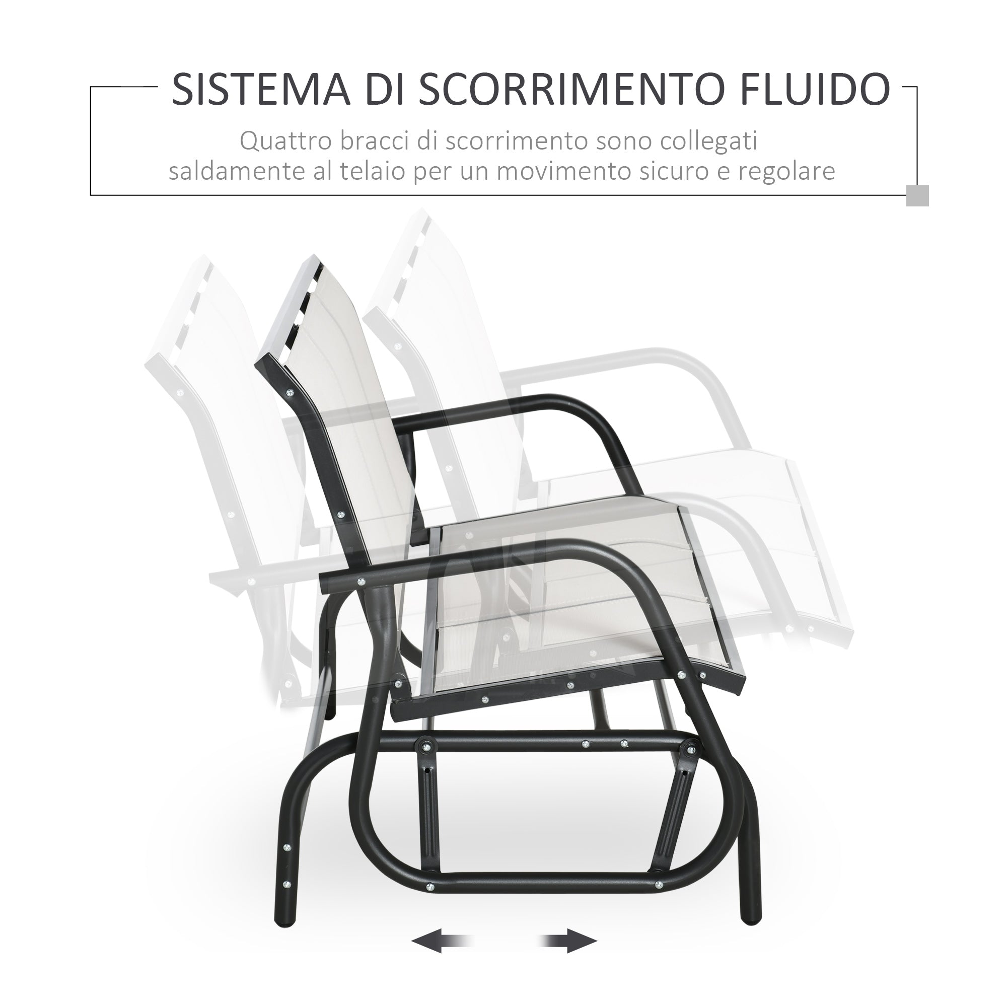 3-Seater Garden Rocking Bench in Metal and Breathable Net Fabric, 147x70x85cm, Beige