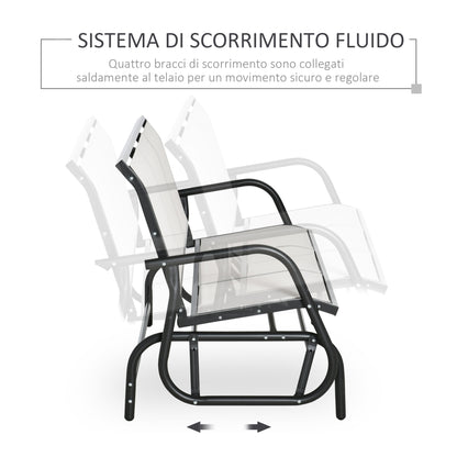 3-Seater Garden Rocking Bench in Metal and Breathable Net Fabric, 147x70x85cm, Beige