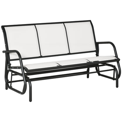 3-Seater Garden Rocking Bench in Metal and Breathable Net Fabric, 147x70x85cm, Beige