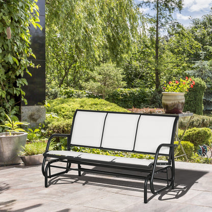3-Seater Garden Rocking Bench in Metal and Breathable Net Fabric, 147x70x85cm, Beige