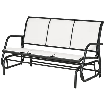 3-Seater Garden Rocking Bench in Metal and Breathable Net Fabric, 147x70x85cm, Beige