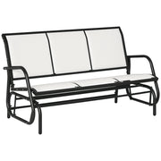 3-Seater Garden Rocking Bench in Metal and Breathable Net Fabric, 147x70x85cm, Beige