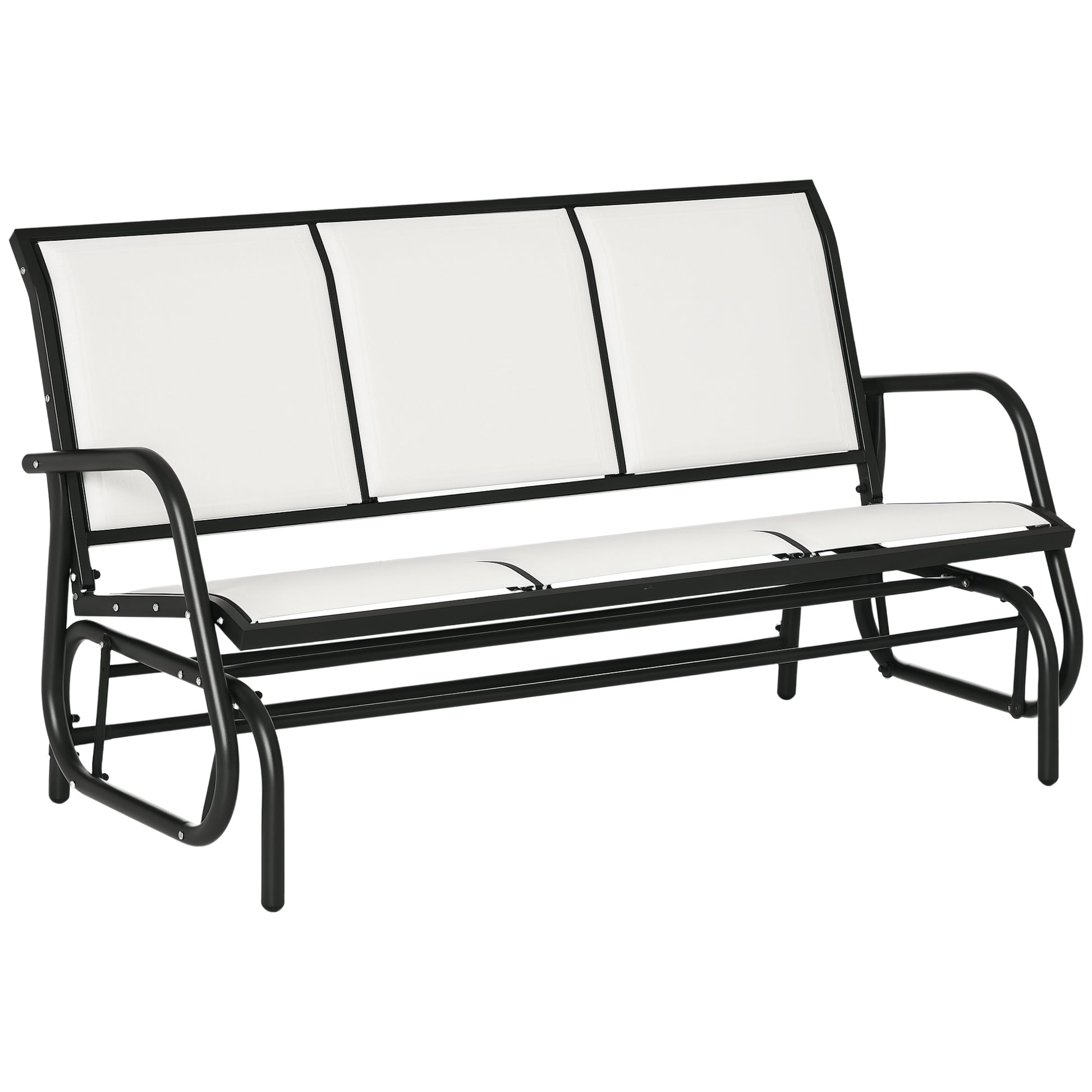 3-Seater Garden Rocking Bench in Metal and Breathable Net Fabric, 147x70x85cm, Beige