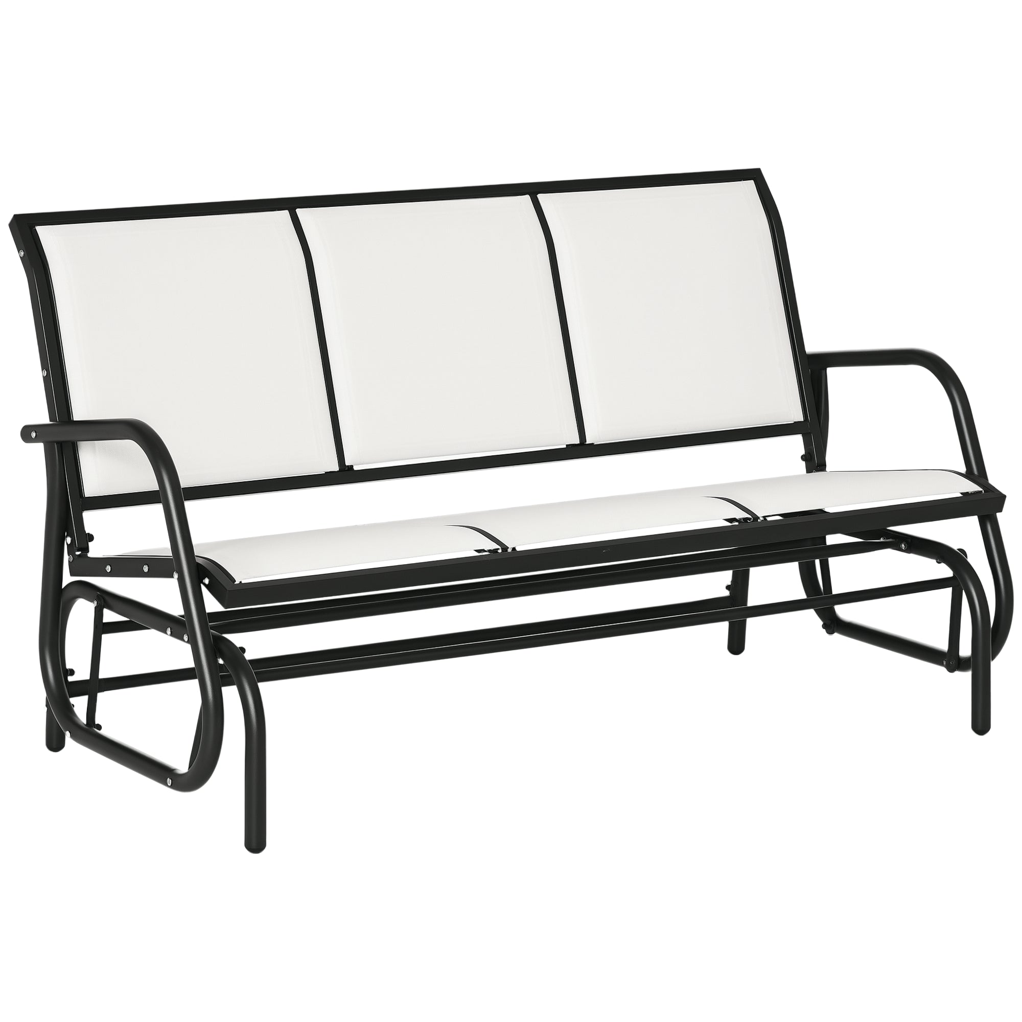 3-Seater Garden Rocking Bench in Metal and Breathable Net Fabric, 147x70x85cm, Beige