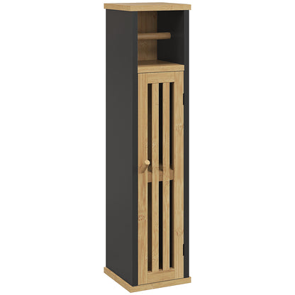 Bathroom Cabinet with Toilet Paper Holder - Storage with Removable Bar - 2 Levels + Toilet Paper Exit Black Bamboo MDF