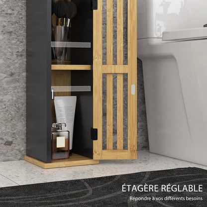 Bathroom Cabinet with Toilet Paper Holder - Storage with Removable Bar - 2 Levels + Toilet Paper Exit Black Bamboo MDF