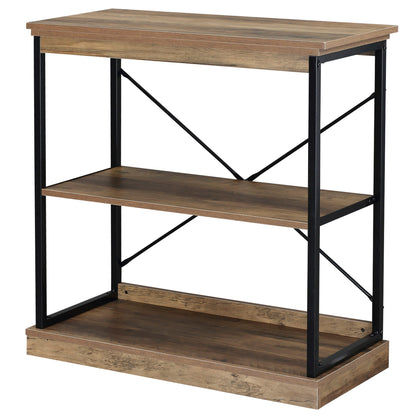 Industrial Style Bookshelf, Brown Wood and Black Metal Bookcase, 80x36x81.3cm
