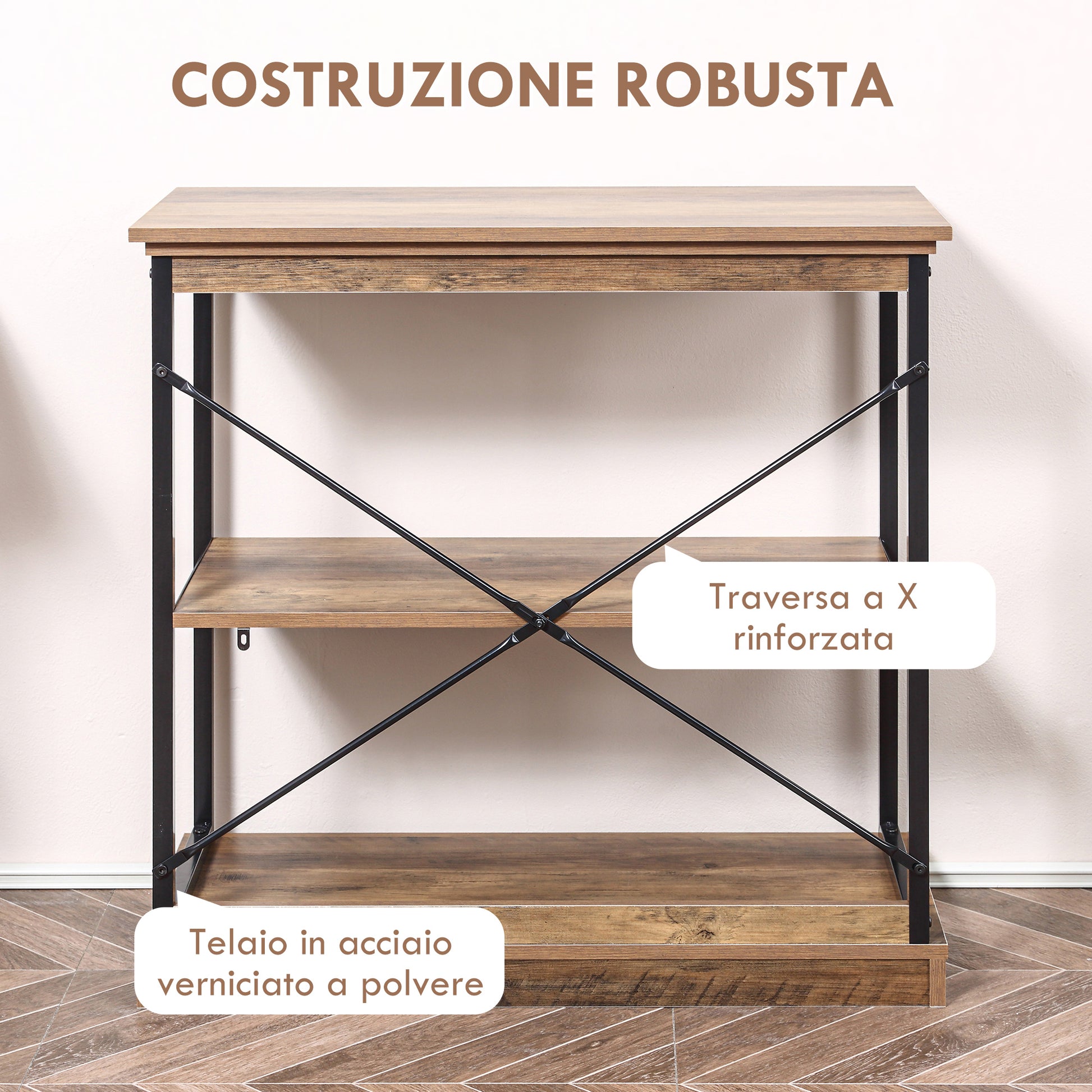Industrial Style Bookshelf, Brown Wood and Black Metal Bookcase, 80x36x81.3cm