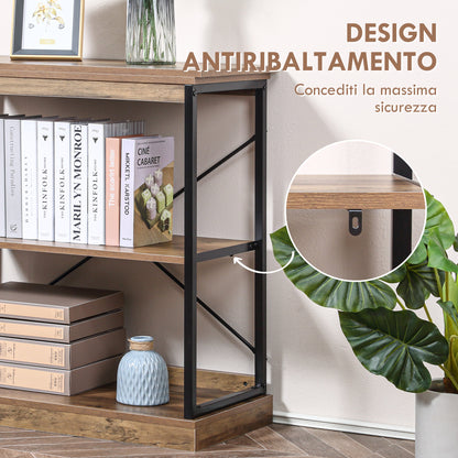 Industrial Style Bookshelf, Brown Wood and Black Metal Bookcase, 80x36x81.3cm