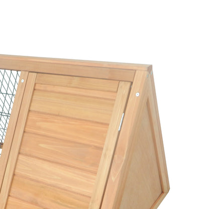 Natural Wood Triangular Rabbit Hutch 116x62.2x52.5 cm with Doors and Wire Mesh