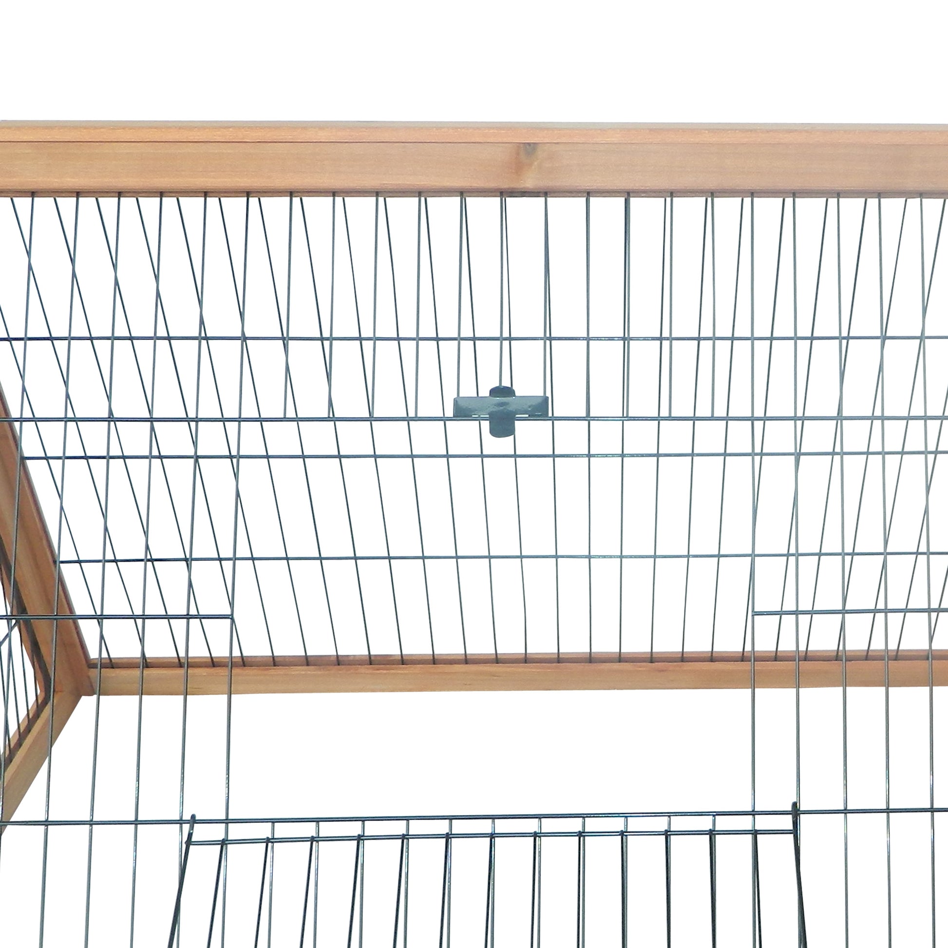 Natural Wood Triangular Rabbit Hutch 116x62.2x52.5 cm with Doors and Wire Mesh