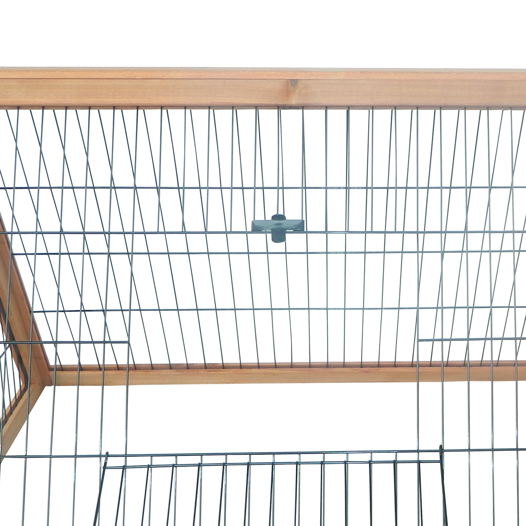Natural Wood Triangular Rabbit Hutch 116x62.2x52.5 cm with Doors and Wire Mesh