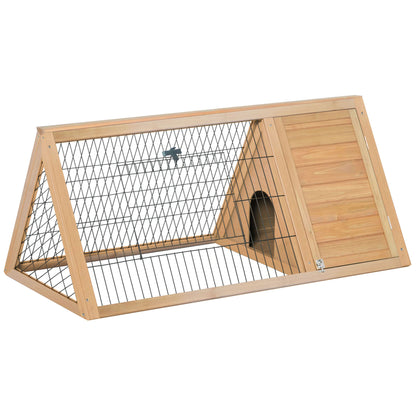 Natural Wood Triangular Rabbit Hutch 116x62.2x52.5 cm with Doors and Wire Mesh