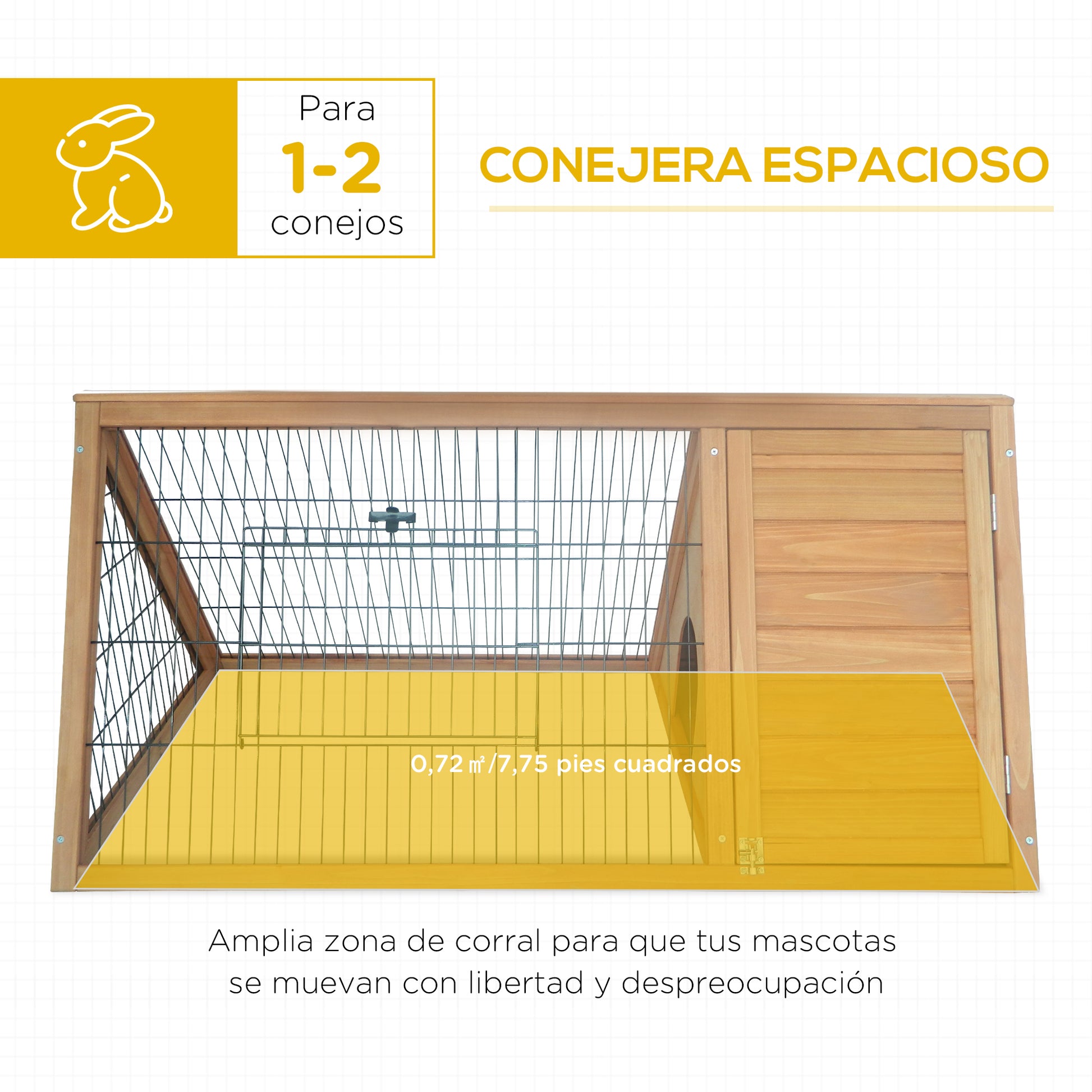 Natural Wood Triangular Rabbit Hutch 116x62.2x52.5 cm with Doors and Wire Mesh