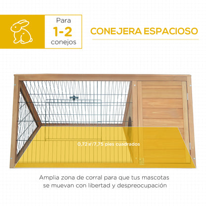 Natural Wood Triangular Rabbit Hutch 116x62.2x52.5 cm with Doors and Wire Mesh