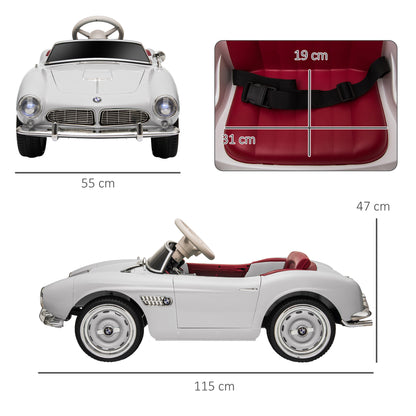 Electric Car for Kids, BMW 507 License, Retro Vintage Style, 12V, max. 5 km/h, Remote Control, Sound and Light Effects, White