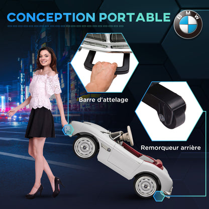 Electric Car for Kids, BMW 507 License, Retro Vintage Style, 12V, max. 5 km/h, Remote Control, Sound and Light Effects, White