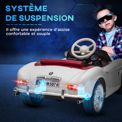 Electric Car for Kids, BMW 507 License, Retro Vintage Style, 12V, max. 5 km/h, Remote Control, Sound and Light Effects, White