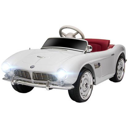 Electric Car for Kids, BMW 507 License, Retro Vintage Style, 12V, max. 5 km/h, Remote Control, Sound and Light Effects, White